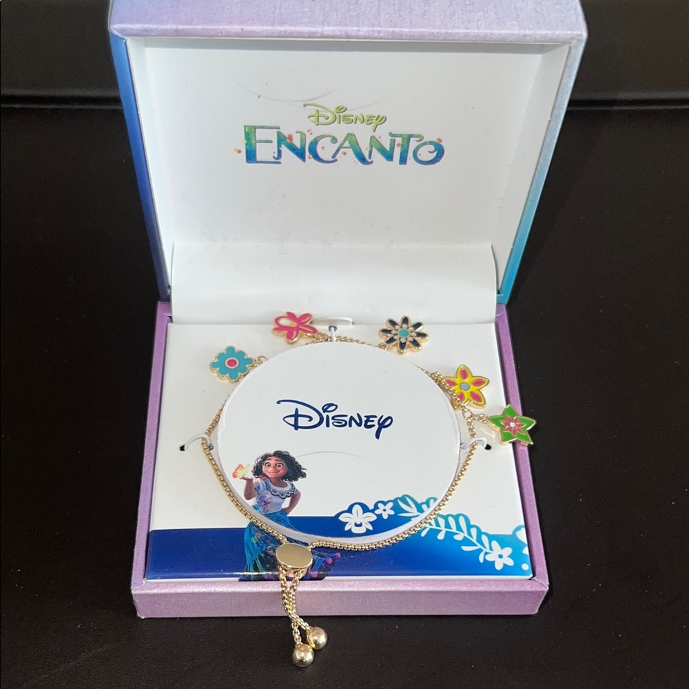 Disney Encanto Silver Plated Gold Bolo Adjustable Bracelet with Floral Charms